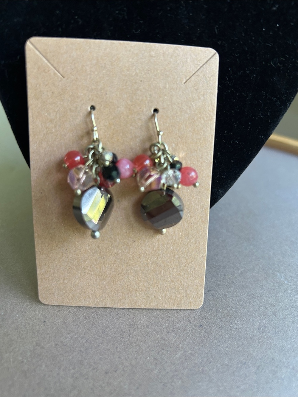 White House Black Market Pink and Black Bead Cluster Earrings
